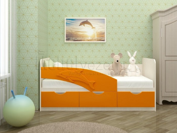 Дельфин-3 Кровать детская 3 ящика без ручек 1.6 Оранжевый глянец в Емельяново - emelyanovo.mebel54.com | фото