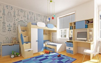 Детская комната Скай (Синий/Белый/корпус Клен) в Емельяново - emelyanovo.mebel54.com | фото