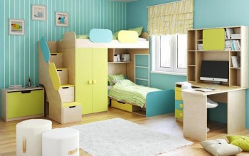 Детская комната Смайли (Желтый/Голубой/Зеленый/корпус Клен) в Емельяново - emelyanovo.mebel54.com | фото