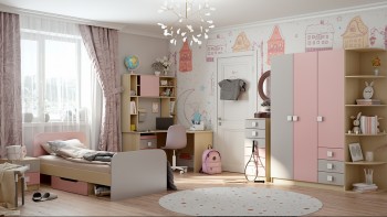 Диван-кровать Грэйси (Розовый/Серый/корпус Клен) в Емельяново - emelyanovo.mebel54.com | фото