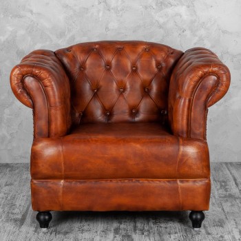 Кресло кожаное Лофт Честер-Нью (Коричневый, Рыжий) в Емельяново - emelyanovo.mebel54.com | фото