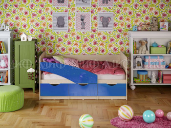 Кровать Бабочки 1,6м (Синий металлик) в Емельяново - emelyanovo.mebel54.com | фото