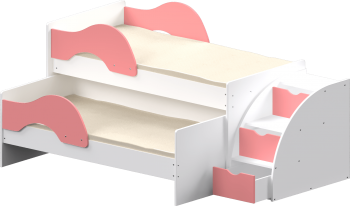 Кровать детская Матрешка выкатная с лестницей  Белый/Розовый в Емельяново - emelyanovo.mebel54.com | фото