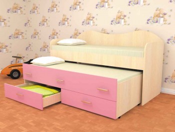 Кровать детская Нимфа двухместная 2.0 Дуб молочный/Розовый в Емельяново - emelyanovo.mebel54.com | фото