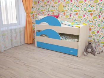 Кровать детская Радуга 1600 Млечный дуб/Голубой в Емельяново - emelyanovo.mebel54.com | фото
