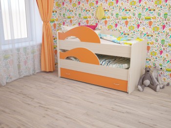 Кровать детская Радуга 1600 Млечный дуб/Оранжевый в Емельяново - emelyanovo.mebel54.com | фото