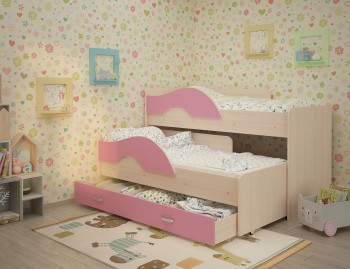 Кровать детская Радуга 1600 Млечный дуб/Розовый в Емельяново - emelyanovo.mebel54.com | фото