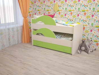 Кровать детская Радуга 1600 Млечный дуб/Салатовый в Емельяново - emelyanovo.mebel54.com | фото