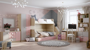 Кровать Грэйси 1650х750 (Розовый/Серый/корпус Клен) в Емельяново - emelyanovo.mebel54.com | фото