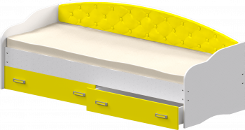 Кровать Софа-7 с мягкой спинкой (800х1900) Белый/Желтый в Емельяново - emelyanovo.mebel54.com | фото