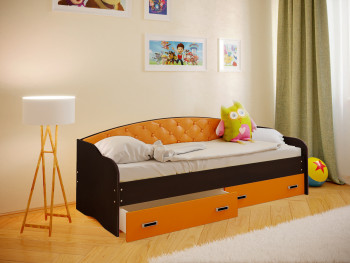 Кровать Софа-7 с мягкой спинкой (800х1900) Венге/Оранжевый в Емельяново - emelyanovo.mebel54.com | фото