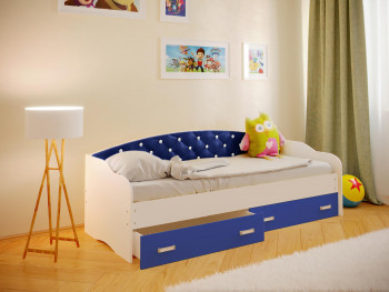 Кровать Софа-8 с мягкой спинкой со стразами (900х1900) Белый/Синий в Емельяново - emelyanovo.mebel54.com | фото