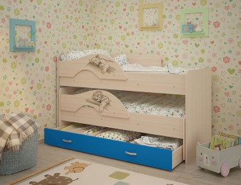 Кровать выкатная Радуга-Сафари детская 1600 Млечный дуб/Голубой в Емельяново - emelyanovo.mebel54.com | фото