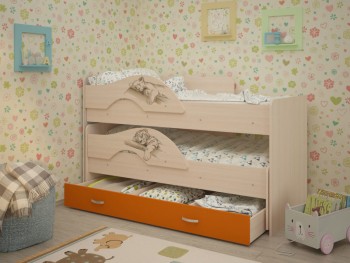 Кровать выкатная Радуга-Сафари детская 1600 Млечный дуб/Оранжевый в Емельяново - emelyanovo.mebel54.com | фото