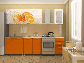 Кухонный гарнитур 1,6м Апельсин (Белый/Оранжевый металлик/Фотопечать апельсин) в Емельяново - emelyanovo.mebel54.com | фото