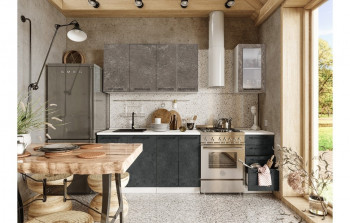 Кухонный гарнитур Нувель 1800мм белый/бетон коричневый/бетон черный в Емельяново - emelyanovo.mebel54.com | фото