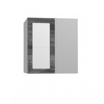 Лофт ПУС 650 шкаф верхний угловой со стеклом (Дуб бурый/корпус Серый) в Емельяново - emelyanovo.mebel54.com | фото