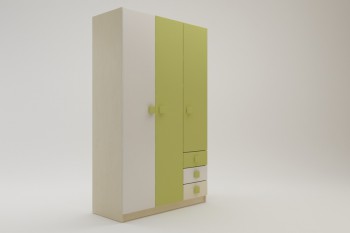 Шкаф 3-х створчатый с ящиками Эппл (Зеленый/Белый/корпус Клен) в Емельяново - emelyanovo.mebel54.com | фото
