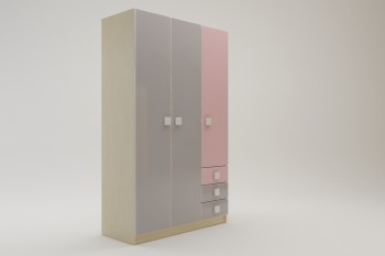 Шкаф 3-х створчатый с ящиками Грэйси (Розовый/Серый/корпус Клен) в Емельяново - emelyanovo.mebel54.com | фото