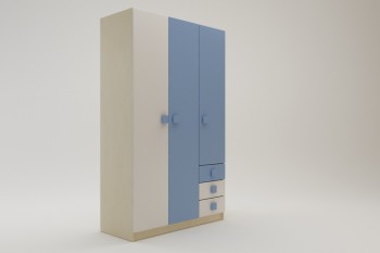 Шкаф 3-х створчатый с ящиками Скай (Синий/Белый/корпус Клен) в Емельяново - emelyanovo.mebel54.com | фото