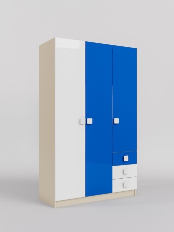 Шкаф 3-х створчатый с ящиками Скай люкс (Синий/Белый/корпус Клен) в Емельяново - emelyanovo.mebel54.com | фото