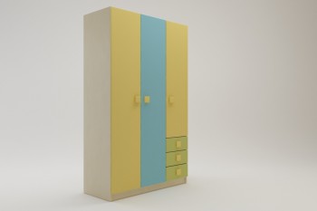 Шкаф 3-х створчатый с ящиками Смайли (Желтый/Голубой/Зеленый/корпус Клен) в Емельяново - emelyanovo.mebel54.com | фото
