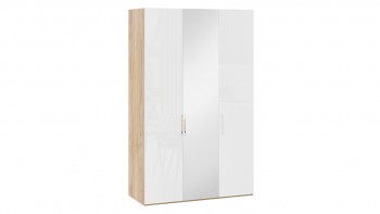 Шкаф комбинированный с 2 глухими и 1 зеркальной дверями правый «Эмбер» Яблоня Беллуно/Белый глянец в Емельяново - emelyanovo.mebel54.com | фото