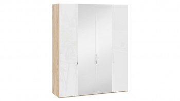 Шкаф комбинированный с 2 глухими и 2 зеркальными дверями «Эмбер» Яблоня Беллуно/Белый глянец в Емельяново - emelyanovo.mebel54.com | фото