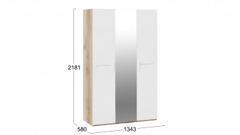 Шкаф комбинированный с 3-мя дверями «Фьюжн» Дуб делано/Белый глянец в Емельяново - emelyanovo.mebel54.com | фото