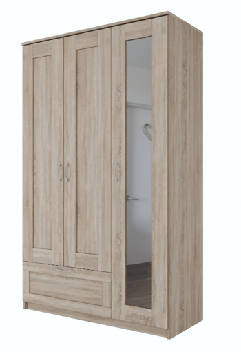 Шкаф трехдверный Сириус с зеркалом и 1 ящиком дуб сонома в Емельяново - emelyanovo.mebel54.com | фото