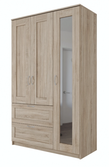 Шкаф трехдверный Сириус с зеркалом и 2 ящиками дуб сонома в Емельяново - emelyanovo.mebel54.com | фото